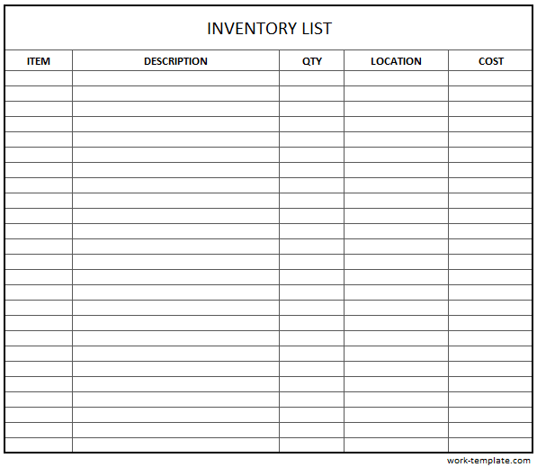 Printable inventory list template pdf File Sample List Templates